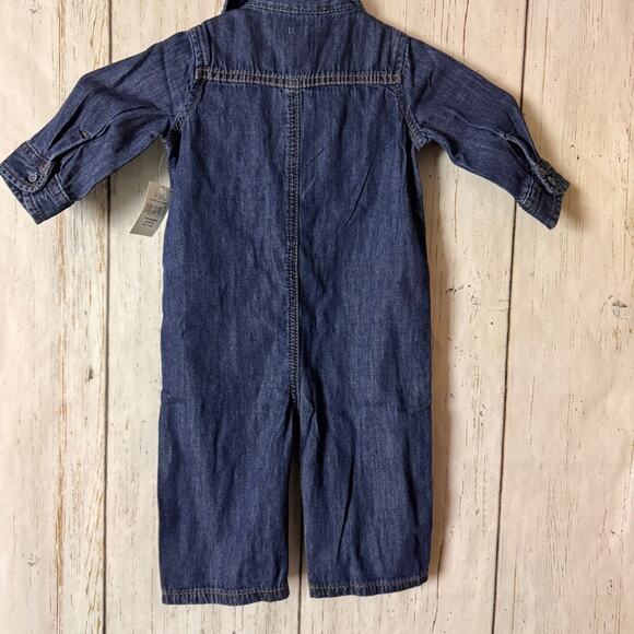 Baby Gap  Long Sleeve With Pockets Denim Blue Kids Jumpsuit Sz 3-6 NWT - Picture 9 of 9